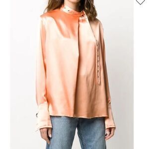 Marques Almeida Silk Belted Collar Long Sleeve Blouse | Size S